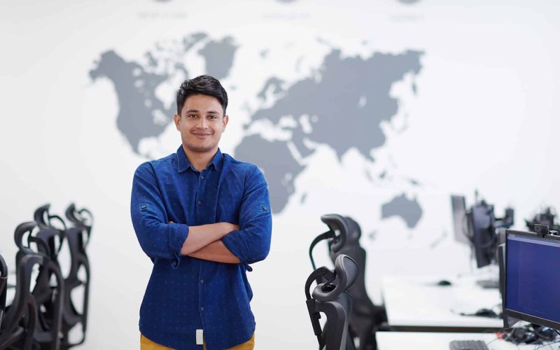 portrait of casual Asian indian business men leader standing confidence at Co-Working space,Small Business Startup Concept